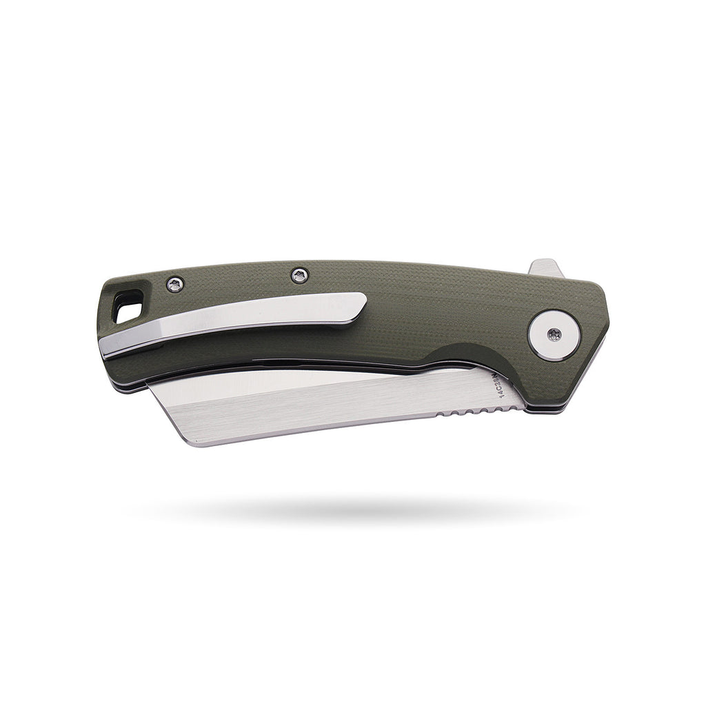 BOONEFORGE Breaker Premium EDC Flipper knife ( 3.34'' Satin 14C28N Blade & Army green G10 Handle ) - BF903
