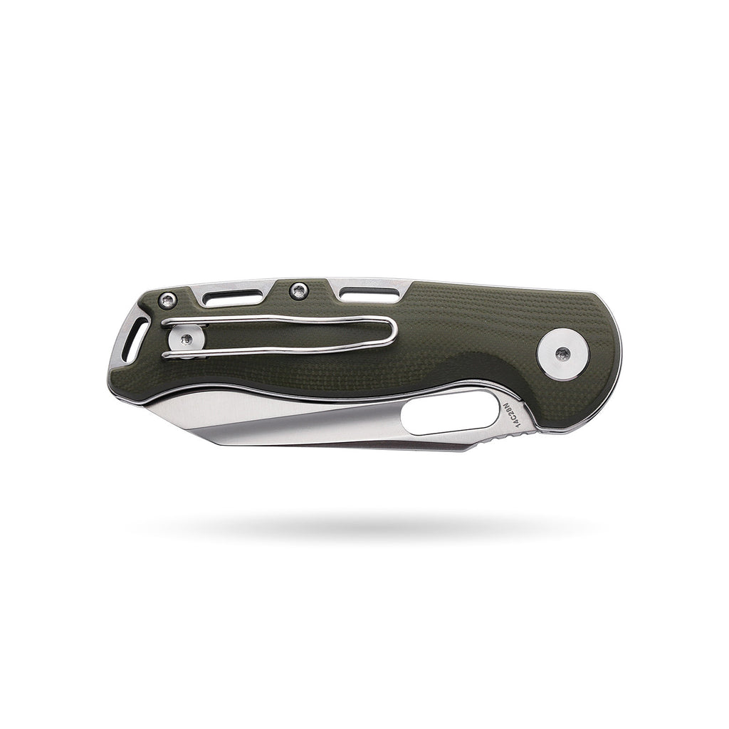 BOONEFORGE Warmark Premium EDC Manual thumb knife ( 3.33'' Satin 14C28N Blade & Army green G10 Handle) - BF009