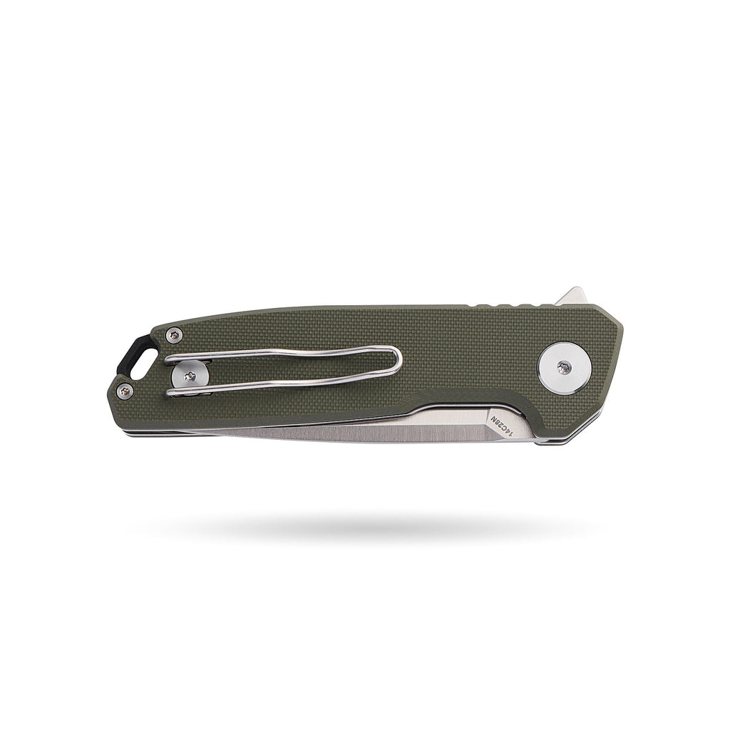 BOONEFORGE Steelwrath Premium EDC Flipper knife ( 3.23'' Satin 14C28N Blade & Army green G10 Handle) - BF010