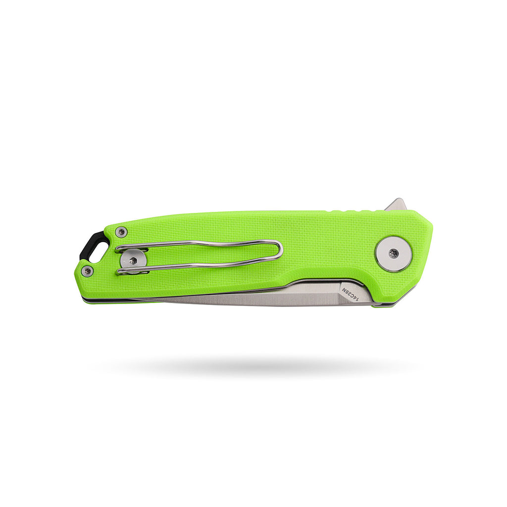 BOONEFORGE Steelwrath Premium EDC Flipper knife ( 3.23'' Satin 14C28N Blade & Fluorescent green G10 Handle) - BF010