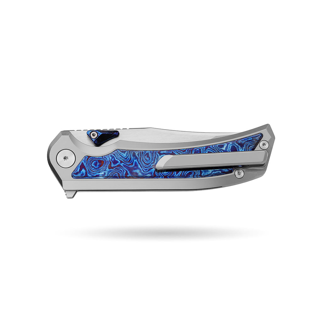 [PRE‑ORDER]BOONEFORGE Odin’s Eye Premium EDC Fliper & Thumb Stud knife ( 3.82'' Satin M390 Blade & Grey TC4 Titanium/Timascus Handle ) - BF053