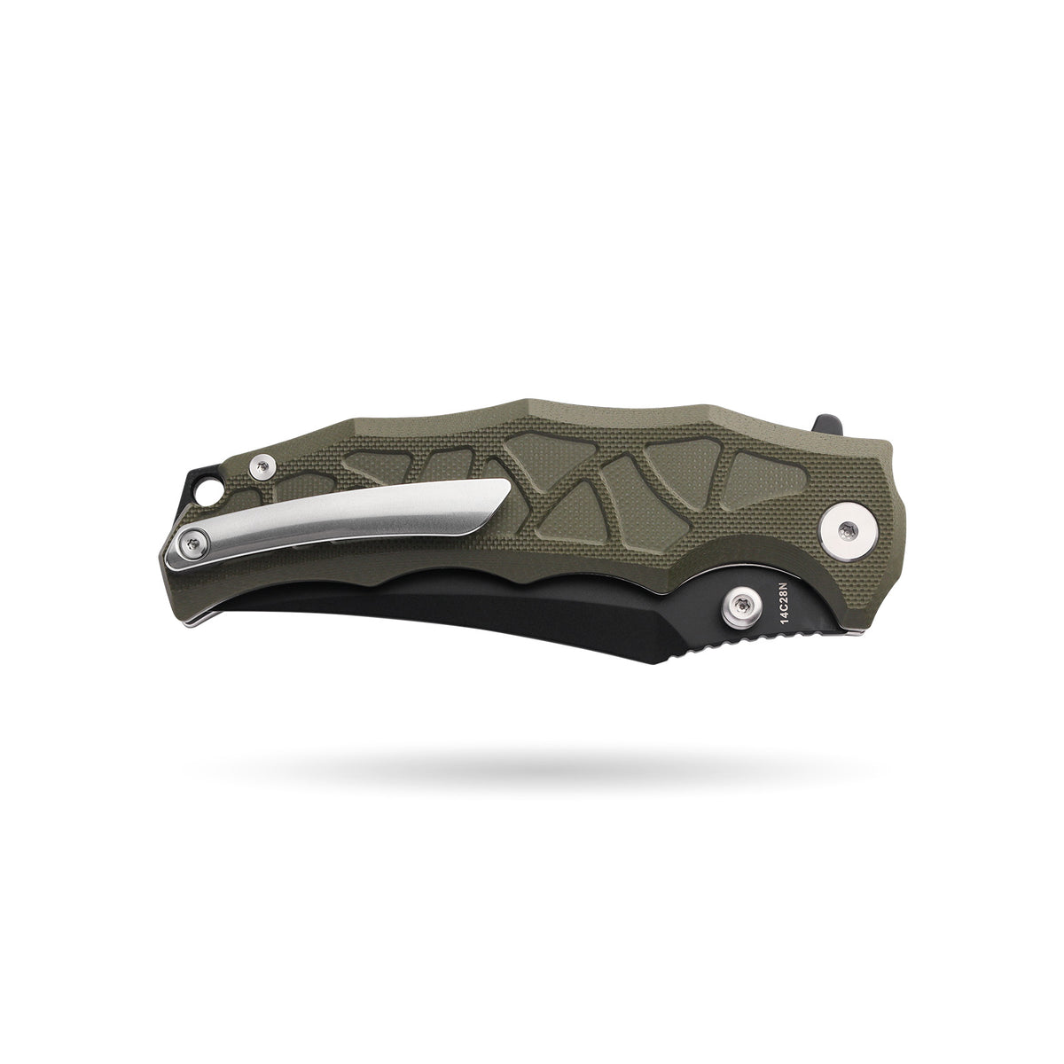 BOONEFORGE Ironstrider Premium EDC Fliper & Thumb Stud knife(3.81'' Black Titanium Plated 14C28N Blade & Army green G10 Handle ) - BF013A