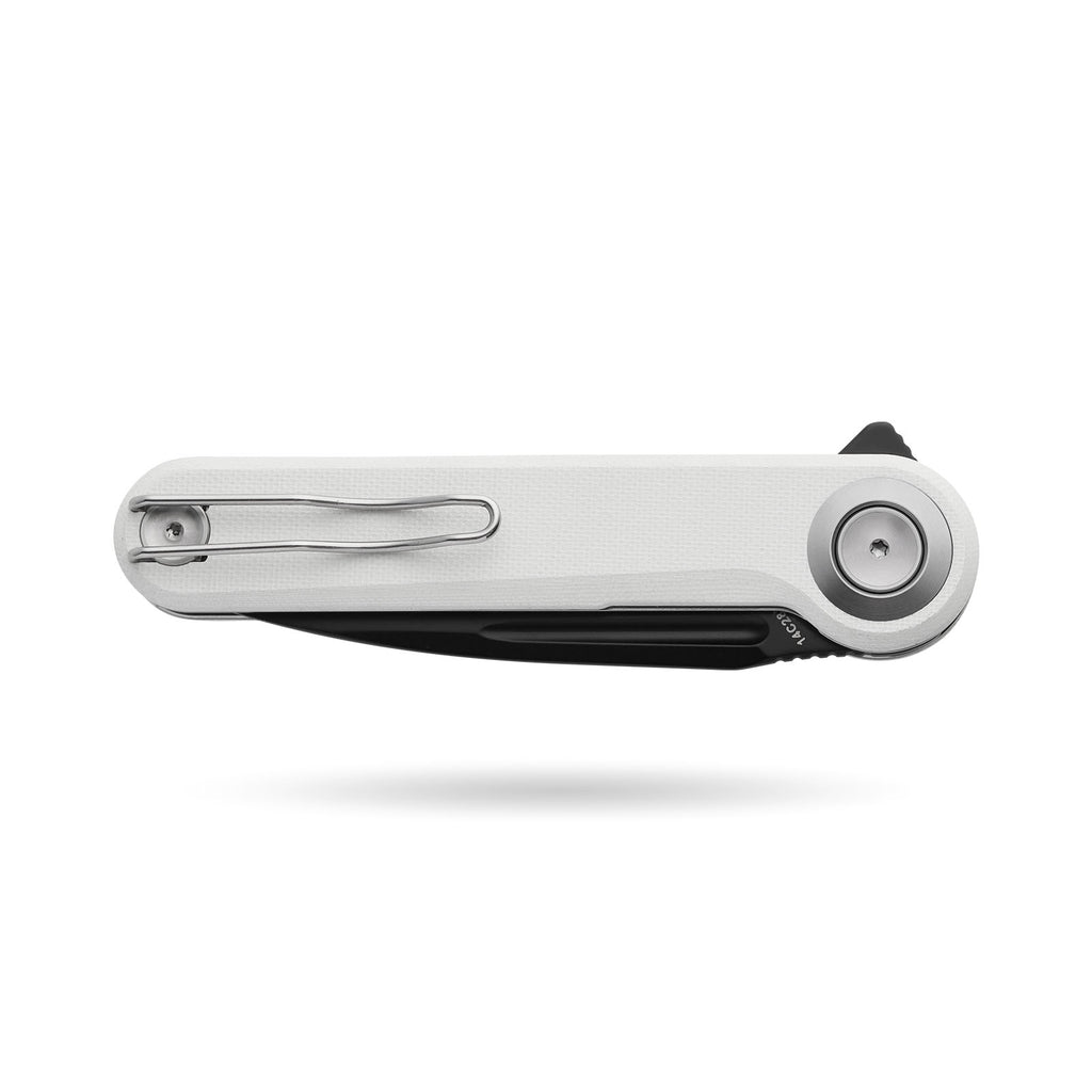 BOONEFORGE Ironjudge Premium EDC Flipper knife ( 3.39'' Black Titanium Plated 14C28N Blade & White G10 Handle ) - BF905