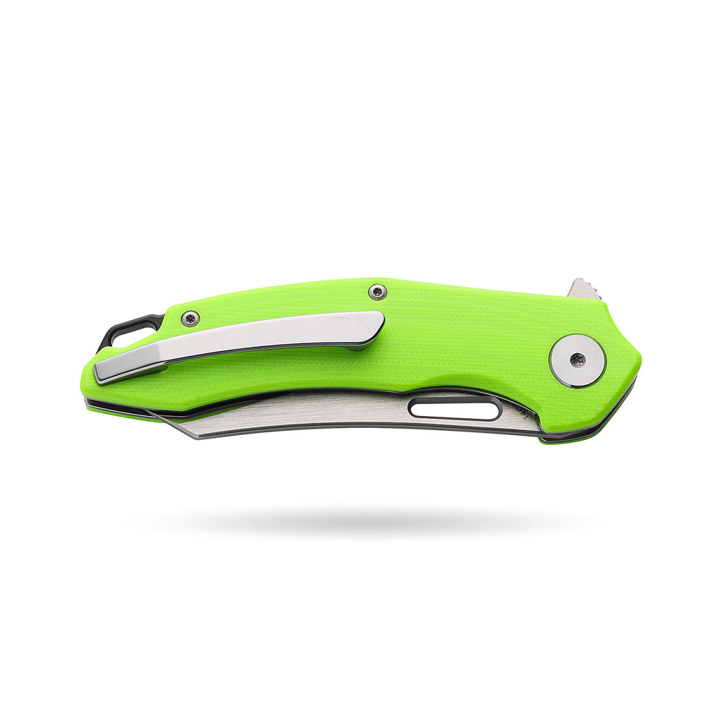 BOONEFORGE Sentinel Premium EDC Flipper & Thumb hole knife ( 3.34'' Satin 14C28N Blade & Fluorescent green G10 Handle ) - BF904
