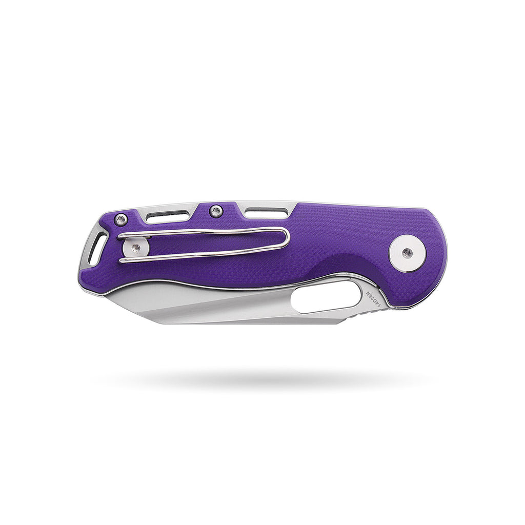BOONEFORGE Warmark Premium EDC Manual thumb knife ( 3.33'' Bead Blasted 14C28N Blade & Purple G10 Handle) - BF009