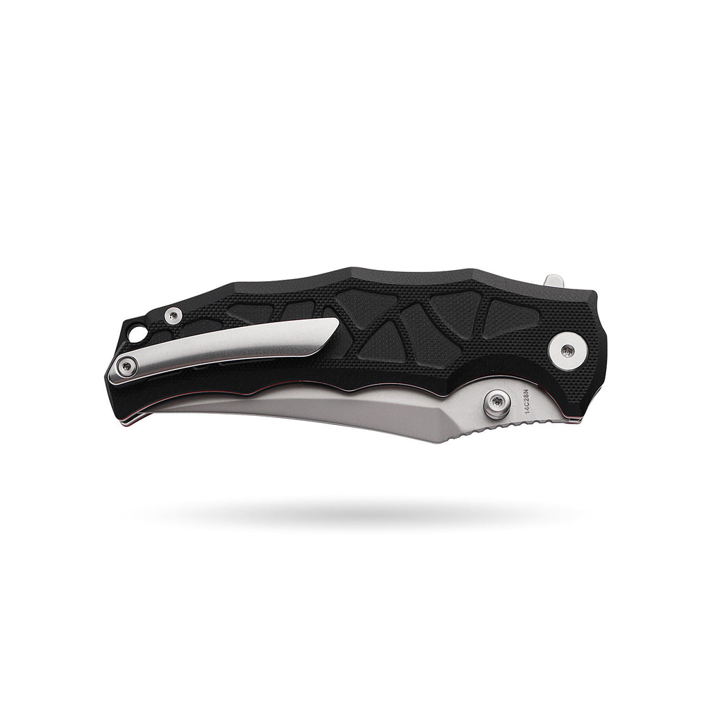 BOONEFORGE Ironstrider Premium EDC Fliper & Thumb Stud knife(3.81'' Bead Blasted 14C28N Blade & Black G10 Handle ) - BF013A