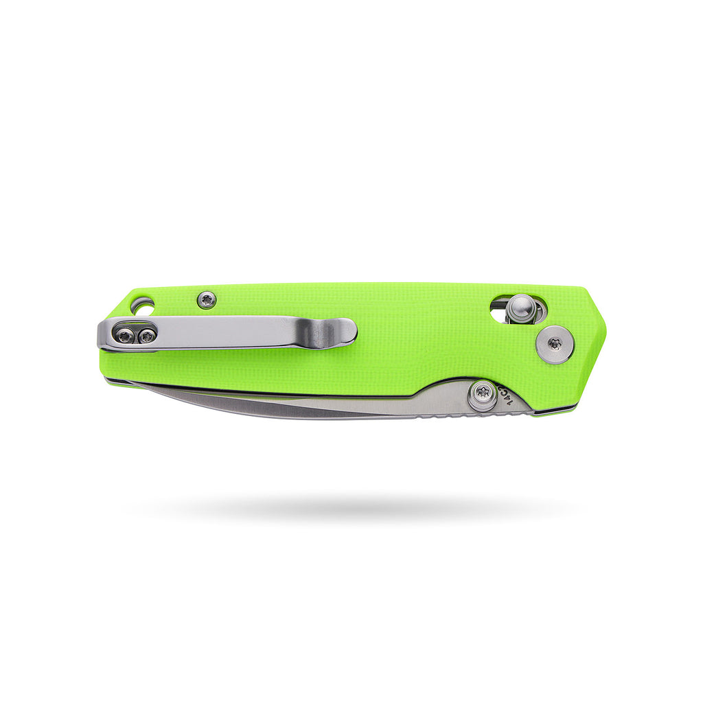 BOONEFORGE Darkedge Premium EDC Crossbar knife ( 3.05'' Satin 14C28N Blade & Fluorescent green G10 Handle ) - BF900