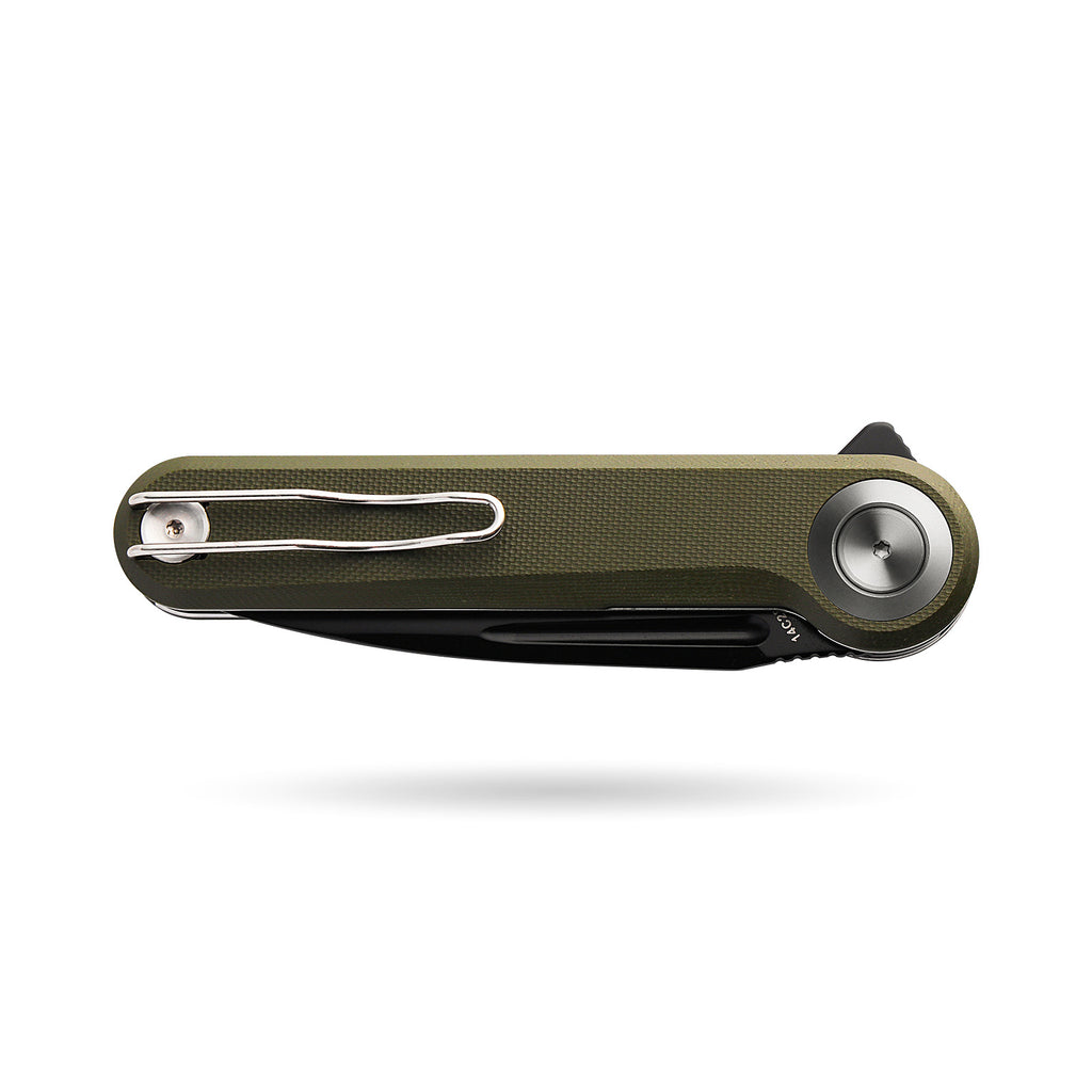 BOONEFORGE Ironjudge Premium EDC Flipper knife ( 3.39'' Black Titanium Plated 14C28N Blade & Army green G10 Handle ) - BF905