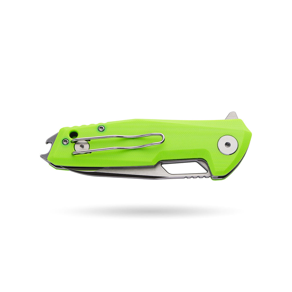 BOONEFORGE Berserker Premium EDC Flipper & Thumb hole knife( 3.07'' Satin 14C28N Blade & Fluorescent green G10 Handle ) - BF072