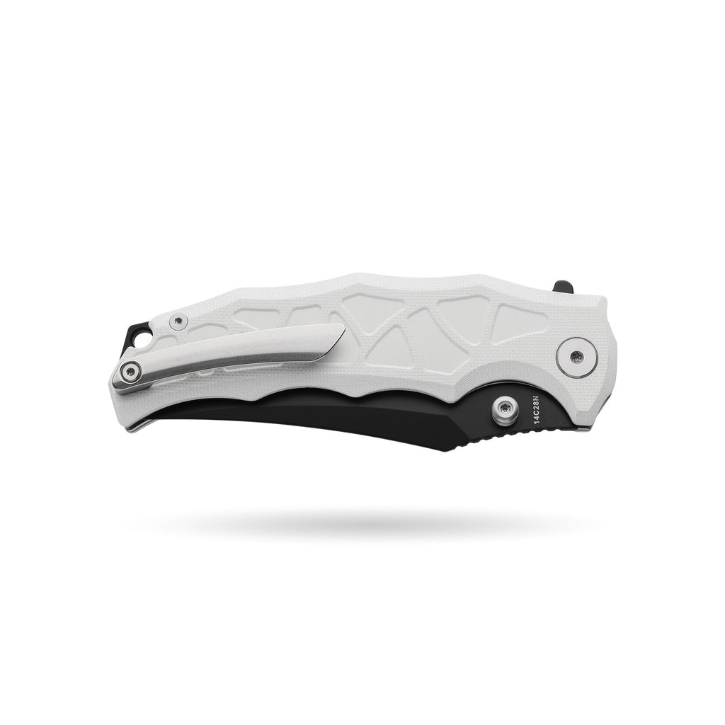 BOONEFORGE Ironstrider Premium EDC Fliper & Thumb Stud knife(3.81'' Black Titanium Plated 14C28N Blade & White G10 Handle ) - BF013A