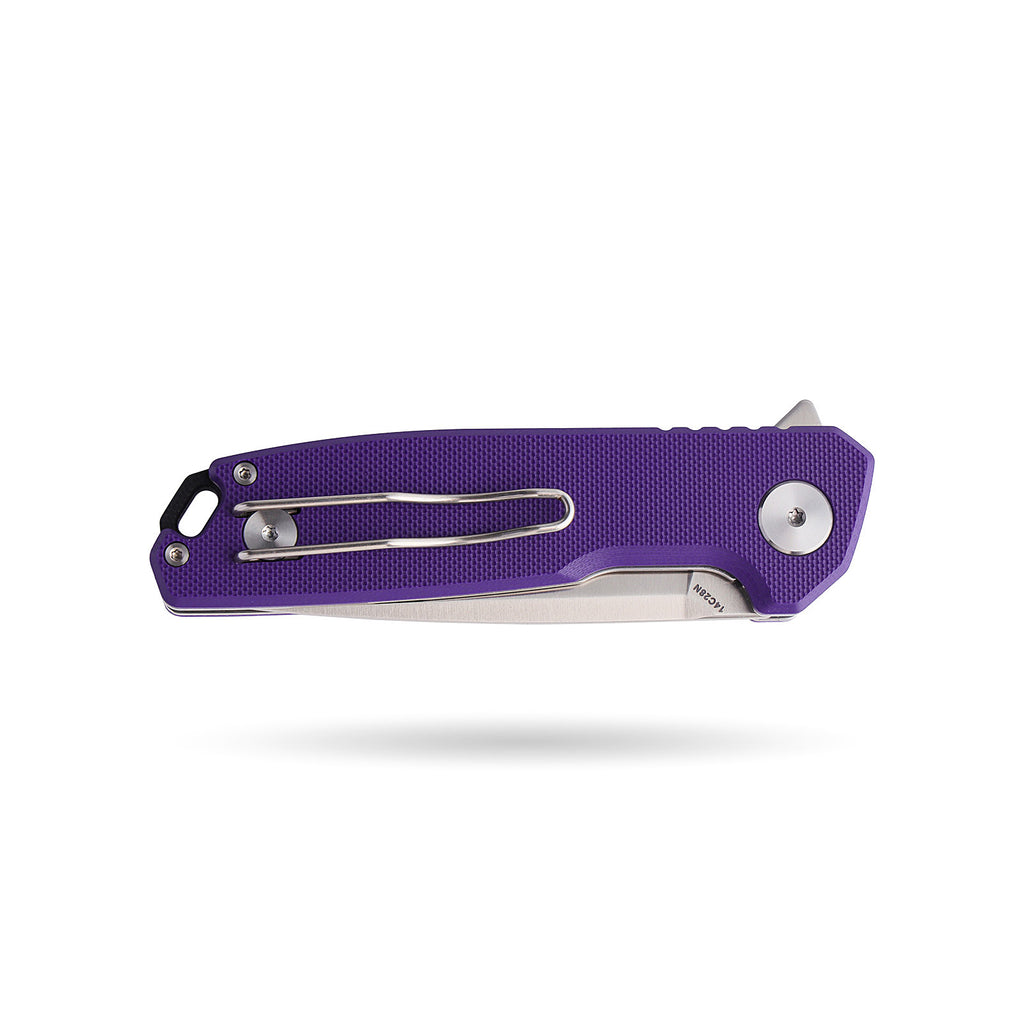 BOONEFORGE Steelwrath Premium EDC Flipper knife ( 3.23'' Satin 14C28N Blade & Purple G10 Handle) - BF010
