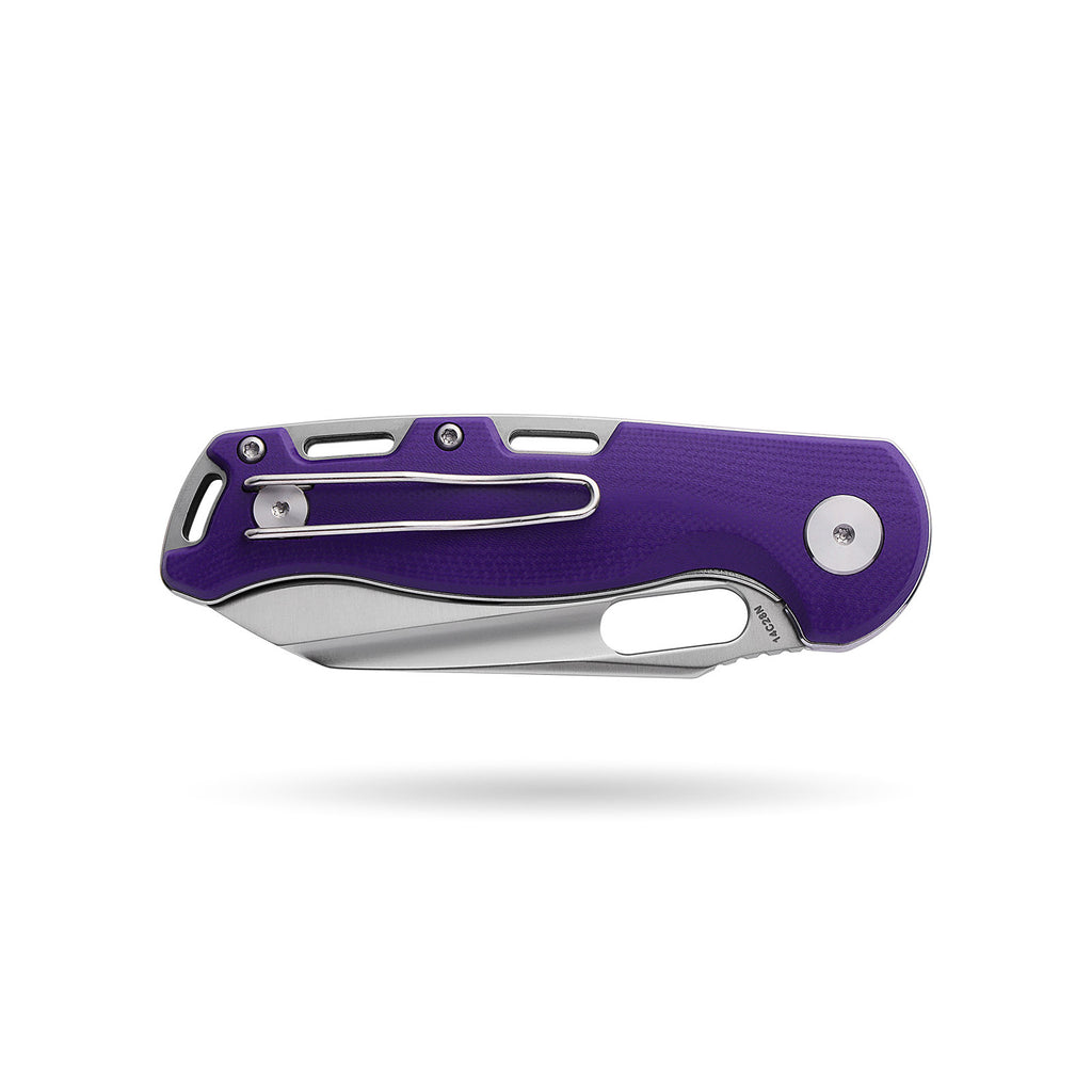 BOONEFORGE Warmark Premium EDC Manual thumb knife ( 3.33'' Satin 14C28N Blade & Purple G10 Handle) - BF009