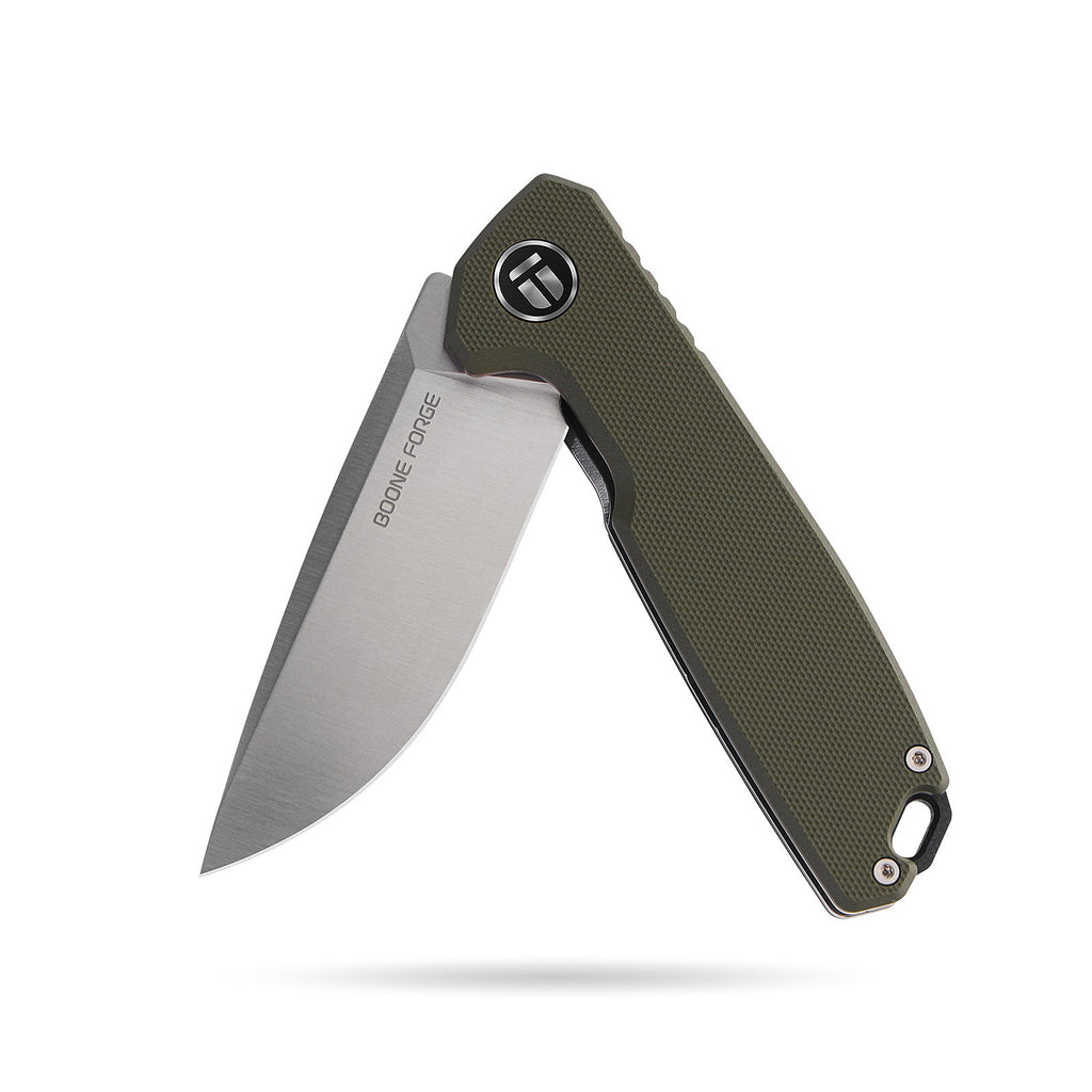 BOONEFORGE Steelwrath Premium EDC Flipper knife ( 3.23'' Satin 14C28N Blade & Army green G10 Handle) - BF010