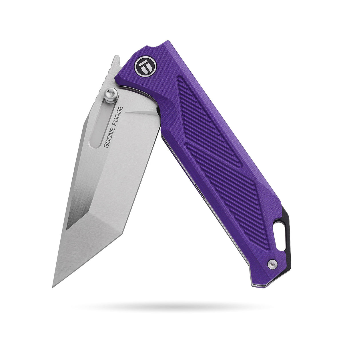 BOONEFORGE Blackshield Premium EDC Fliper & Thumb Stud knife ( 3.94'' Satin 14C28N Blade & Purple G10 Handle ) - BF014A