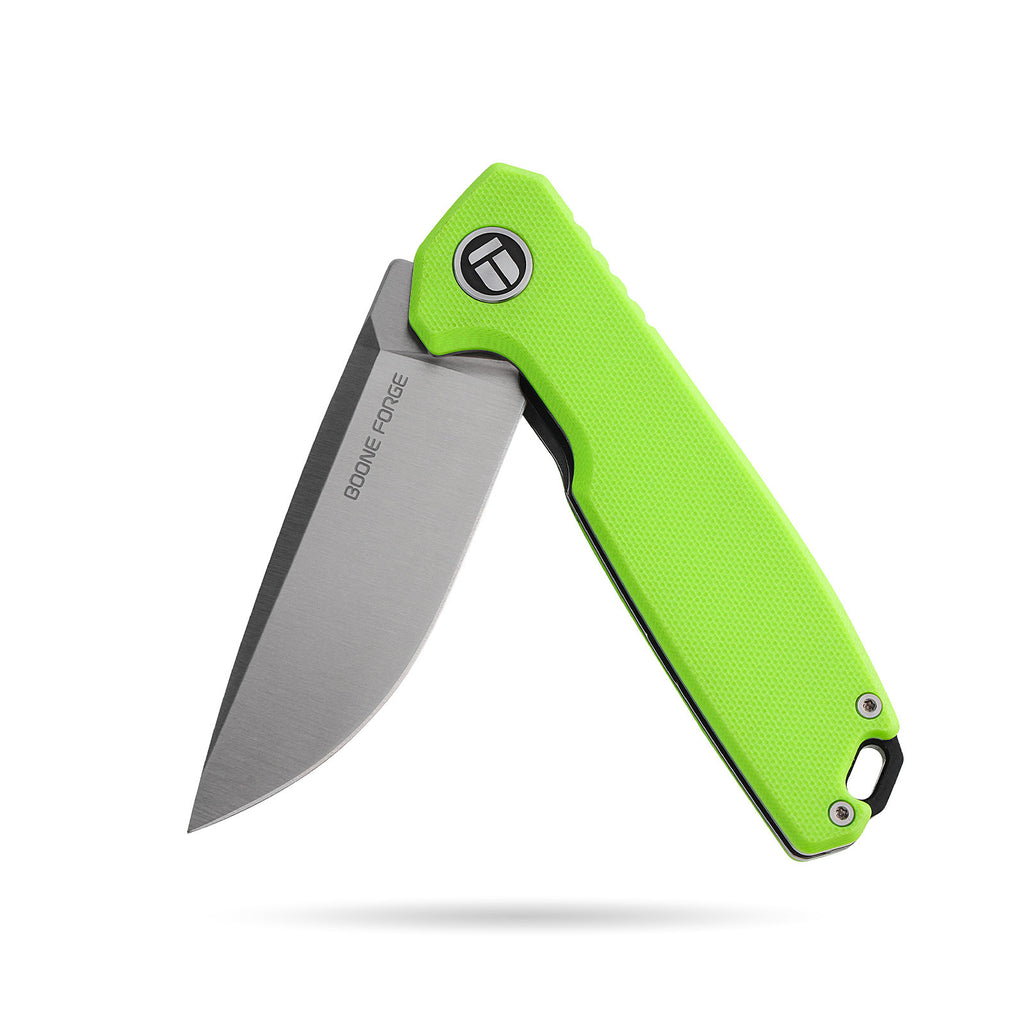 BOONEFORGE Steelwrath Premium EDC Flipper knife ( 3.23'' Satin 14C28N Blade & Fluorescent green G10 Handle) - BF010