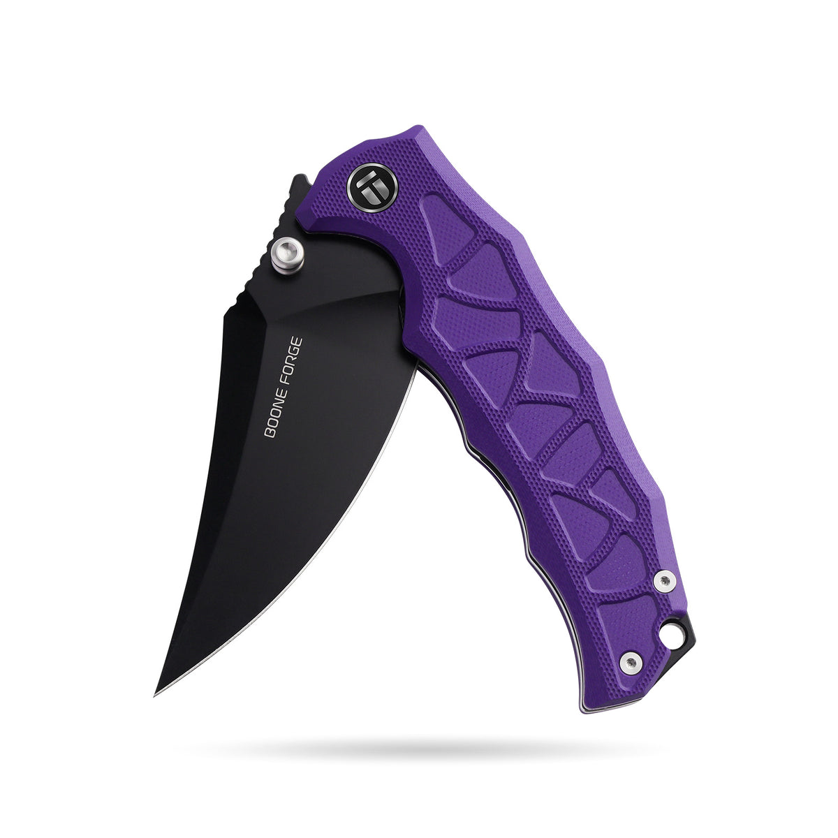 BOONEFORGE Ironstrider Premium EDC Fliper & Thumb Stud knife(3.81'' Black Titanium Plated 14C28N Blade & Purple G10 Handle ) - BF013A