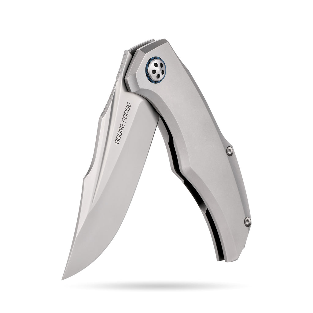 BOONEFORGE Doomsday Premium EDC Flipper knife ( 3.89'' Bead Blasted M390 Blade & Grey TC4 Titanium Handle ) - BF069