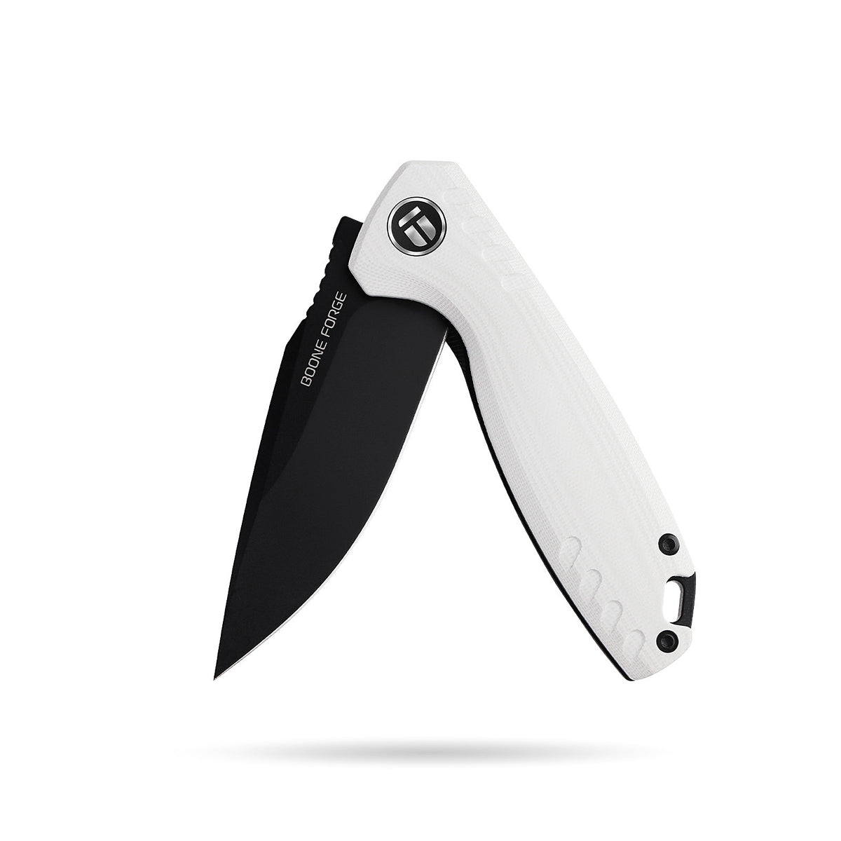 BOONEFORGE Nightvein Premium EDC Flipper knife (3.39'' Black Titanium Plated 14C28N Blade & White G10 Handle) - BF011