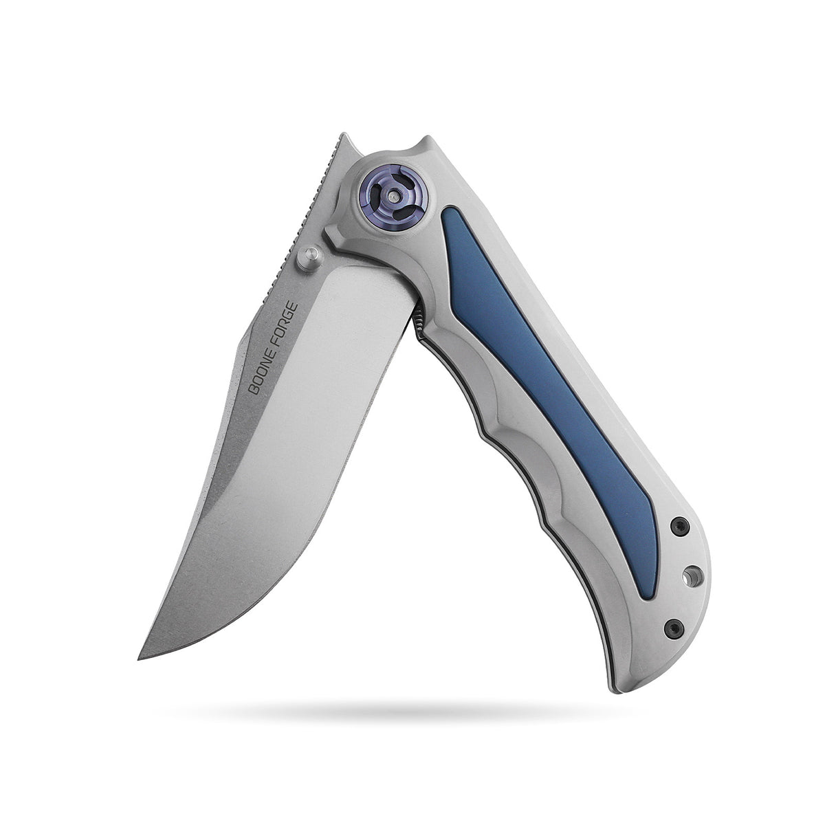 [PRE‑ORDER]BOONEFORGE Deepwalker Premium EDC Thumb Stud knife ( 3.74'' Stonewash M390 Blade & Grey TC4 Titanium Handle ) - BF051