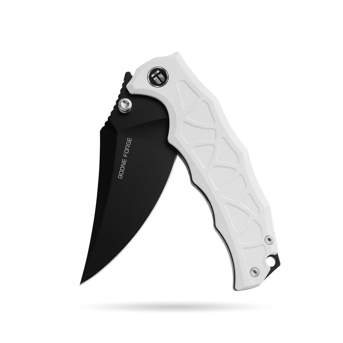 BOONEFORGE Ironstrider Premium EDC Fliper & Thumb Stud knife(3.81'' Black Titanium Plated 14C28N Blade & White G10 Handle ) - BF013A