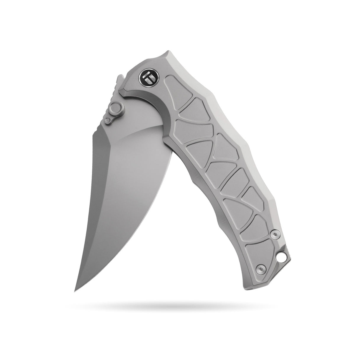BOONEFORGE Frostspine Premium EDC Fliper & Thumb Stud knife(4.06'' Bead Blasted BÖHLER M390  Blade & Grey TC4 Titanium Handle ) - BF013