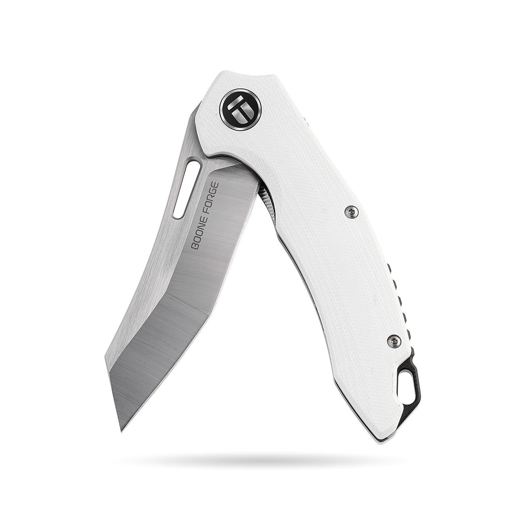BOONEFORGE Sentinel Premium EDC Flipper & Thumb hole knife ( 3.34'' Satin 14C28N Blade & White G10 Handle ) - BF904