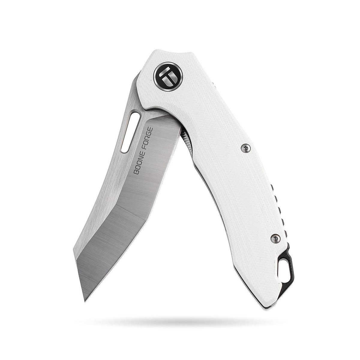 BOONEFORGE Sentinel Premium EDC Flipper & Thumb hole knife ( 3.34'' Satin 14C28N Blade & White G10 Handle ) - BF904
