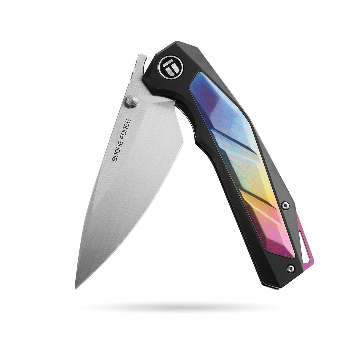 [PRE‑ORDER]BOONEFORGE Wraith Premium EDC Thumb stud knife( 3.93'' Brushed Satin M390 Blade & Black TC4 Titanium Handle ) - BF062