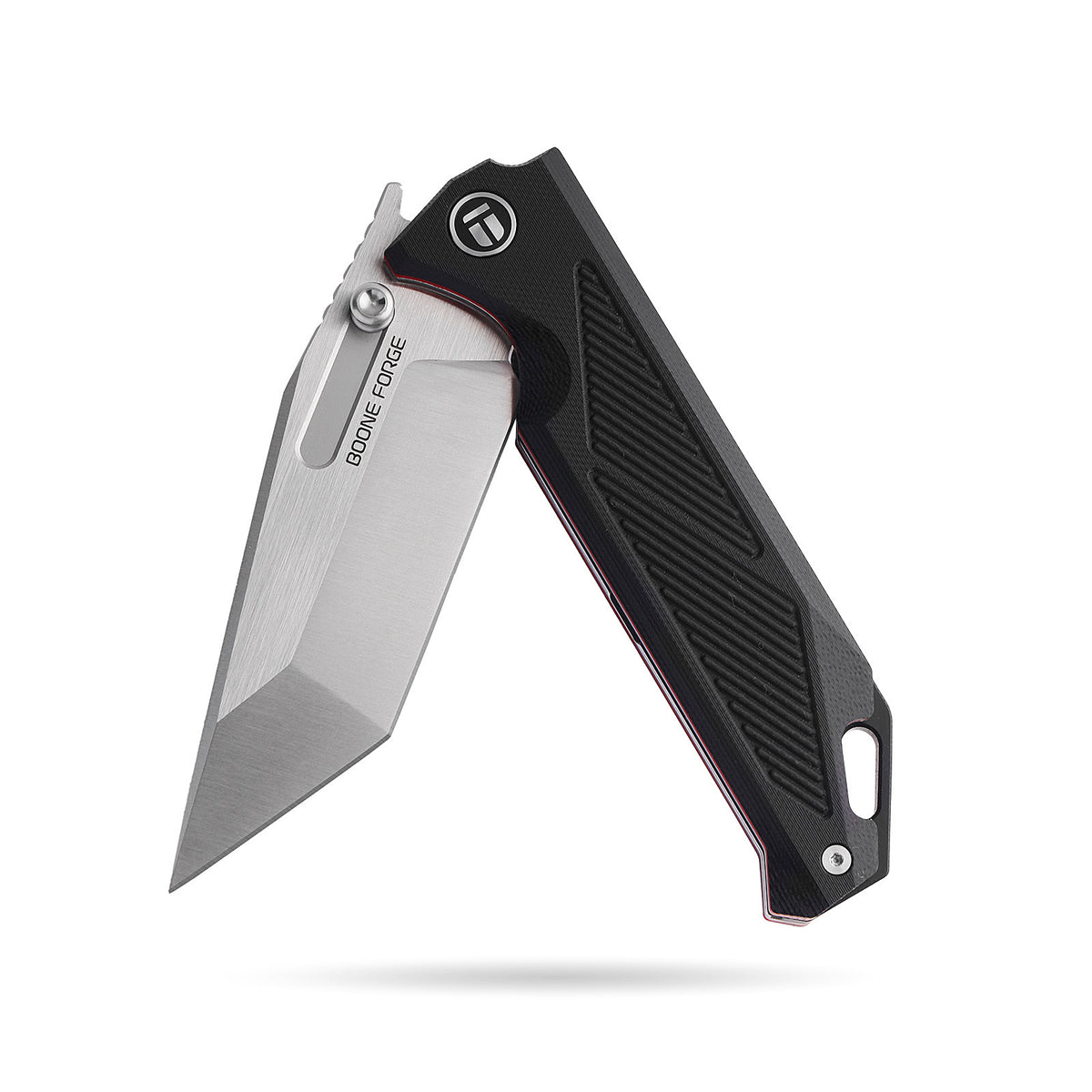 BOONEFORGE Blackshield Premium EDC Fliper & Thumb Stud knife ( 3.94'' Satin 14C28N Blade & Black G10 Handle ) - BF014A