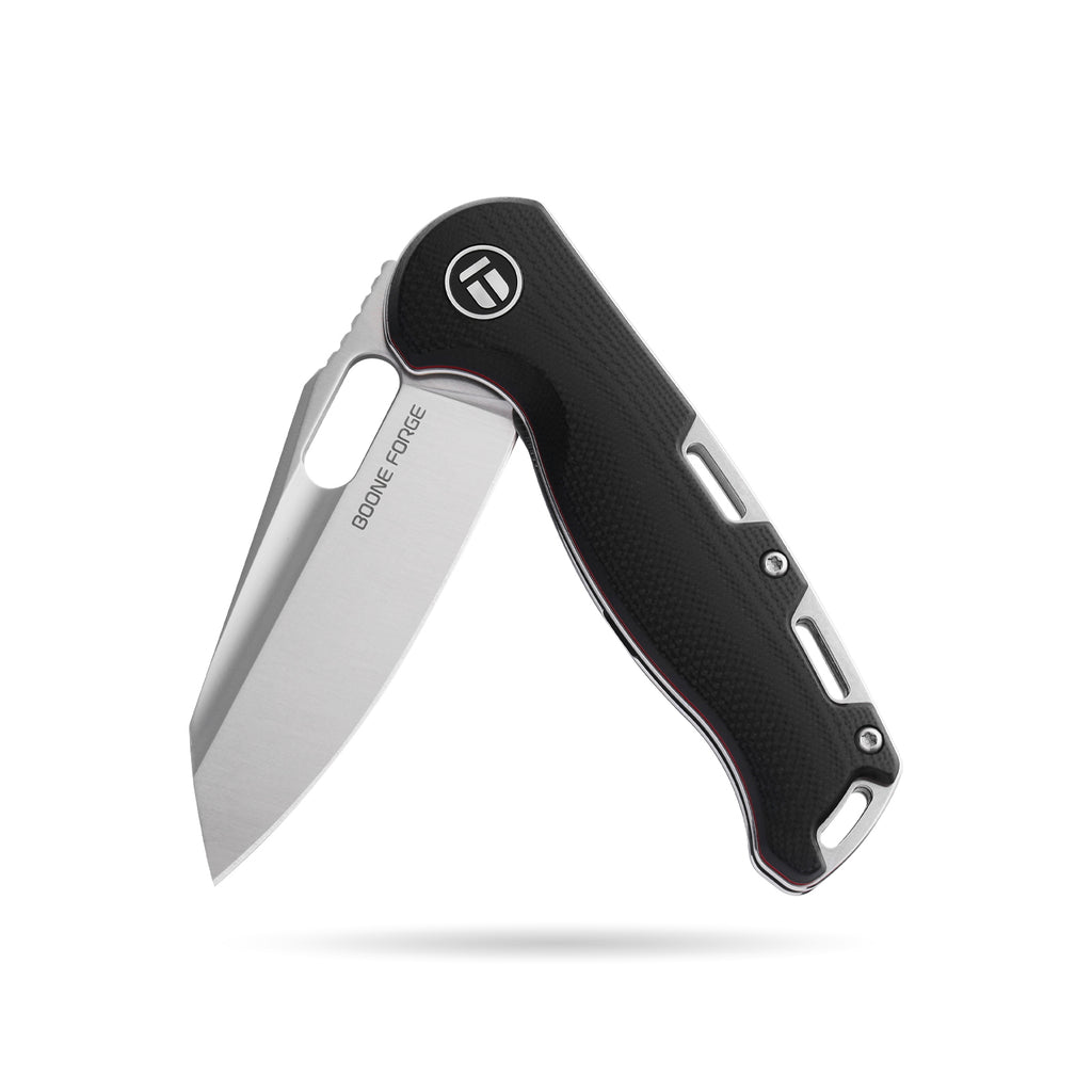 BOONEFORGE Warmark Premium EDC Manual thumb knife  ( 3.33'' Satin 14C28N Blade & Black G10 Handle) - BF009