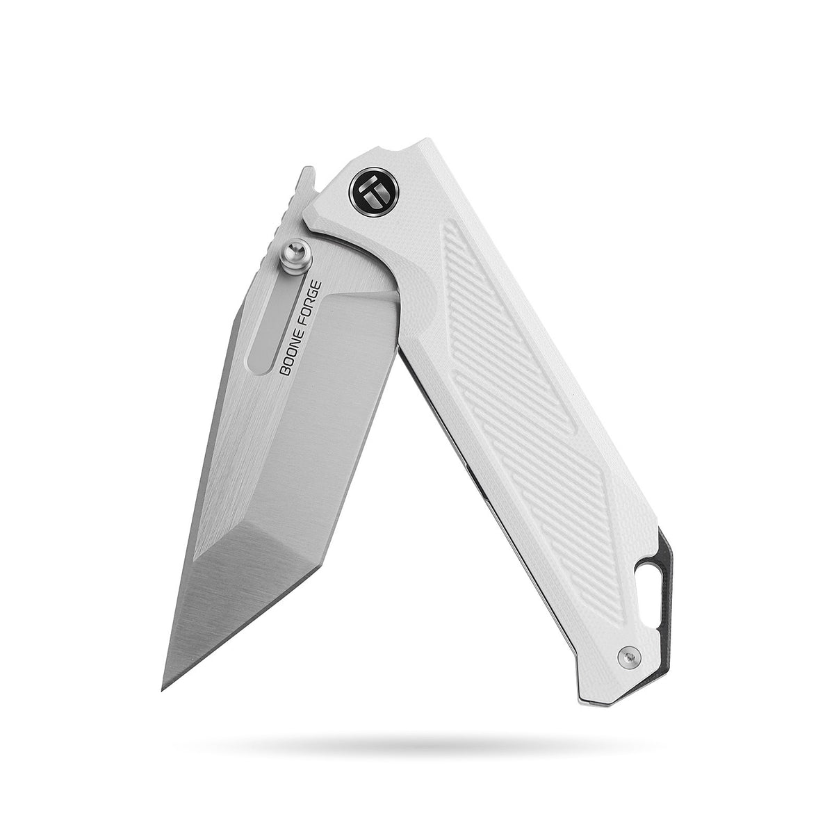 BOONEFORGE Blackshield Premium EDCFliper & Thumb Stud knife ( 3.94'' Satin 14C28N Blade & White G10 Handle ) - BF014A