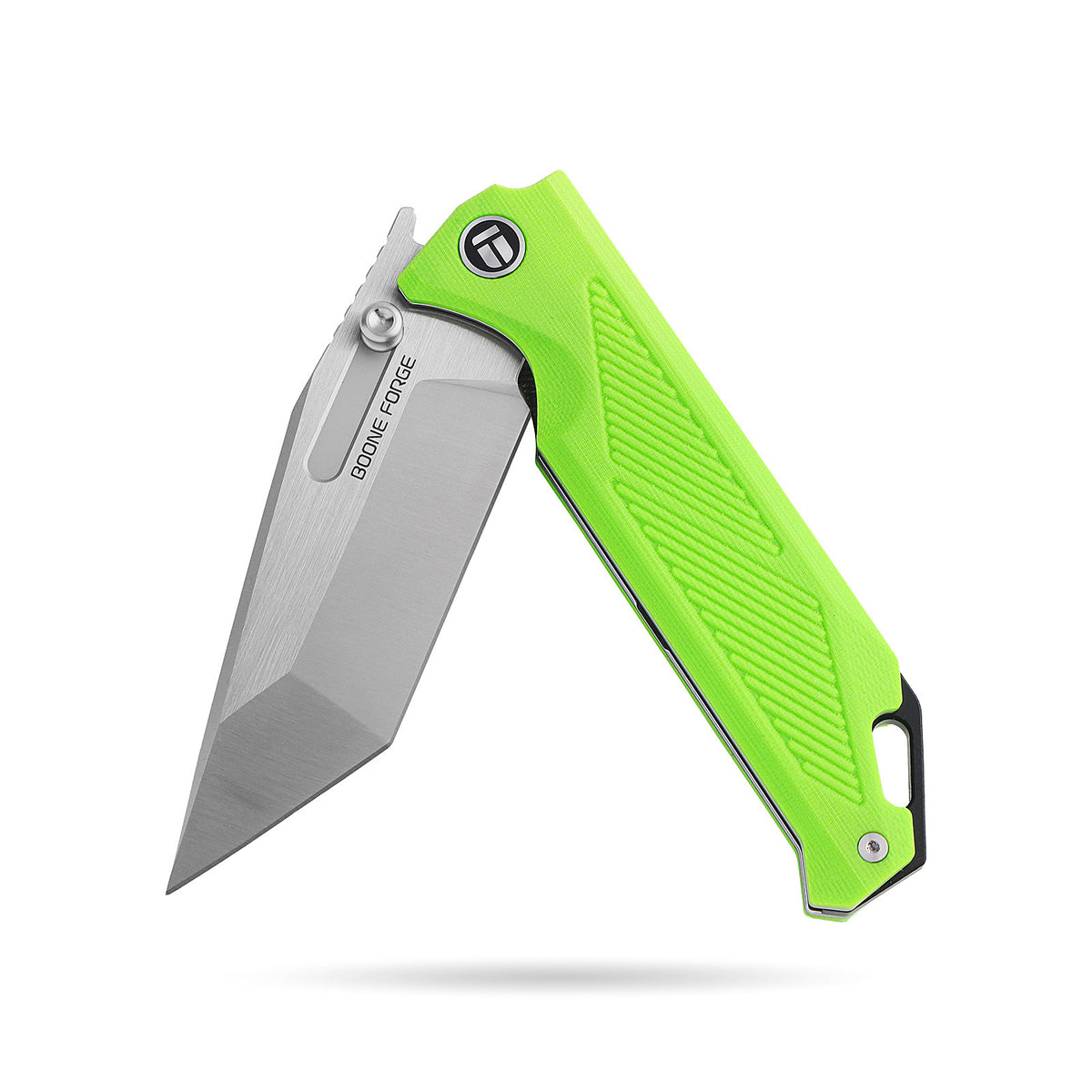 BOONEFORGE Blackshield Premium EDC Fliper & Thumb Stud knife ( 3.94'' Satin 14C28N Blade & Fluorescent green G10 Handle ) - BF014A