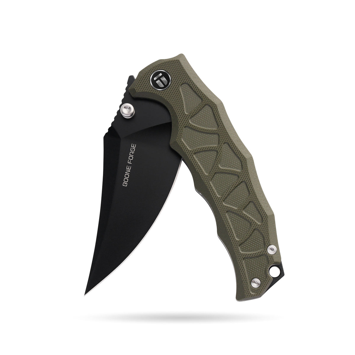 BOONEFORGE Ironstrider Premium EDC Fliper & Thumb Stud knife(3.81'' Black Titanium Plated 14C28N Blade & Army green G10 Handle ) - BF013A
