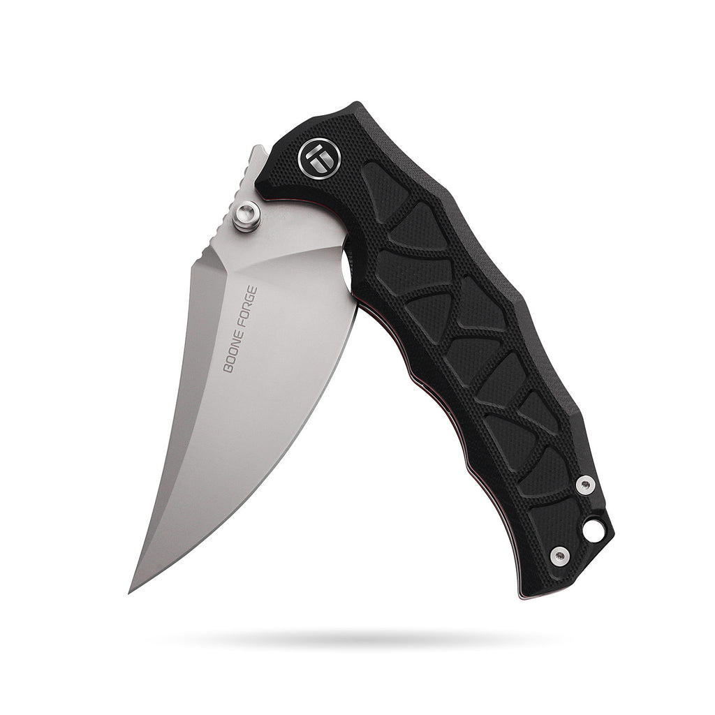 BOONEFORGE Ironstrider Premium EDC Fliper & Thumb Stud knife(3.81'' Bead Blasted 14C28N Blade & Black G10 Handle ) - BF013A