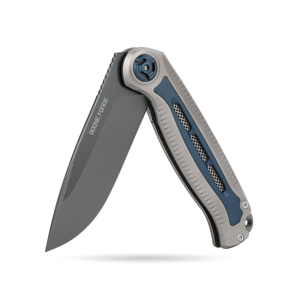 [PRE‑ORDER]BOONEFORGE Wildblade Premium EDC Flipper knife  ( 3.73'' Grey Titanium Plated M390 Blade & Grey TC4 Titanium Handle ) - BF050