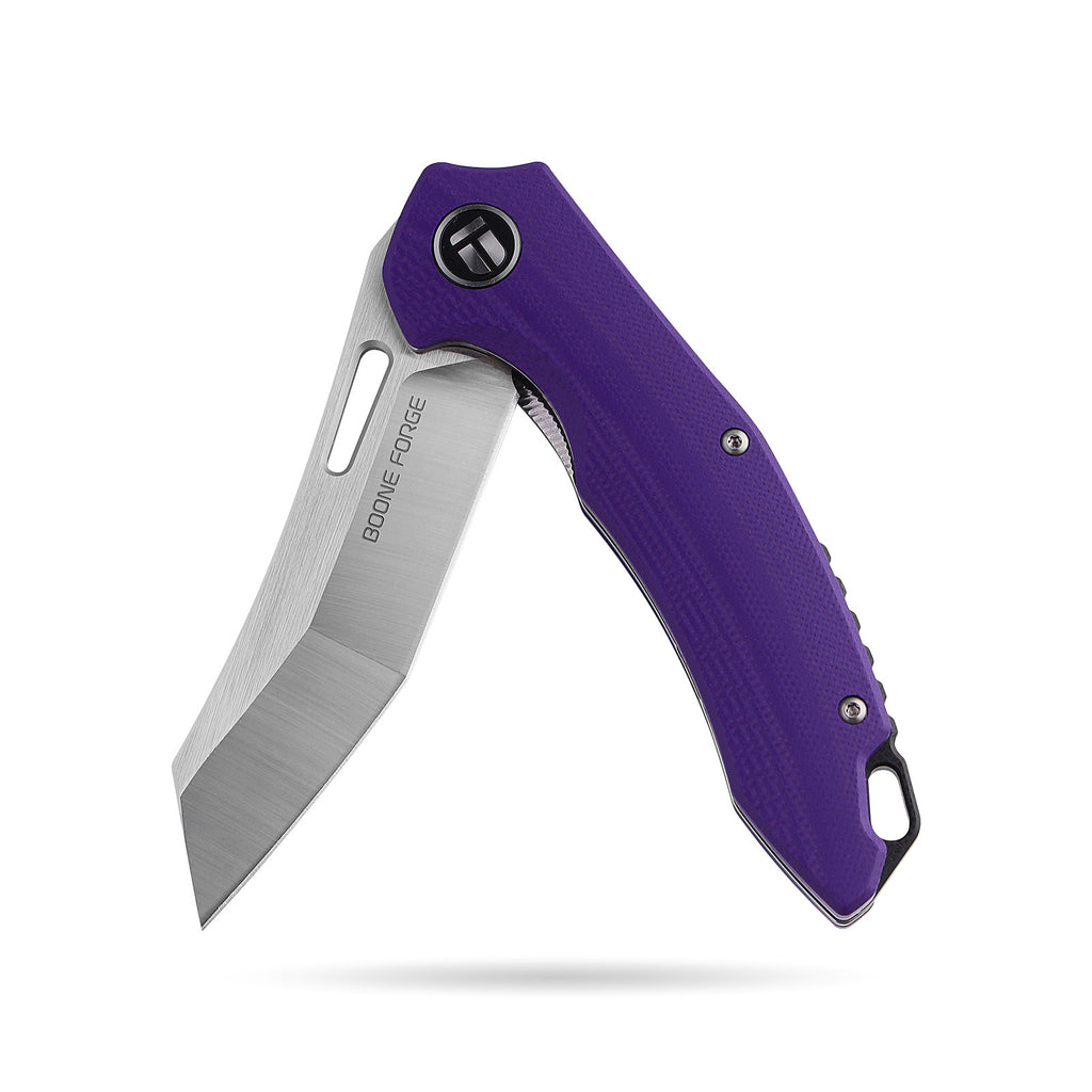 BOONEFORGE Sentinel Premium EDC Flipper & Thumb hole knife ( 3.34'' Satin 14C28N Blade & Purple G10 Handle ) - BF904