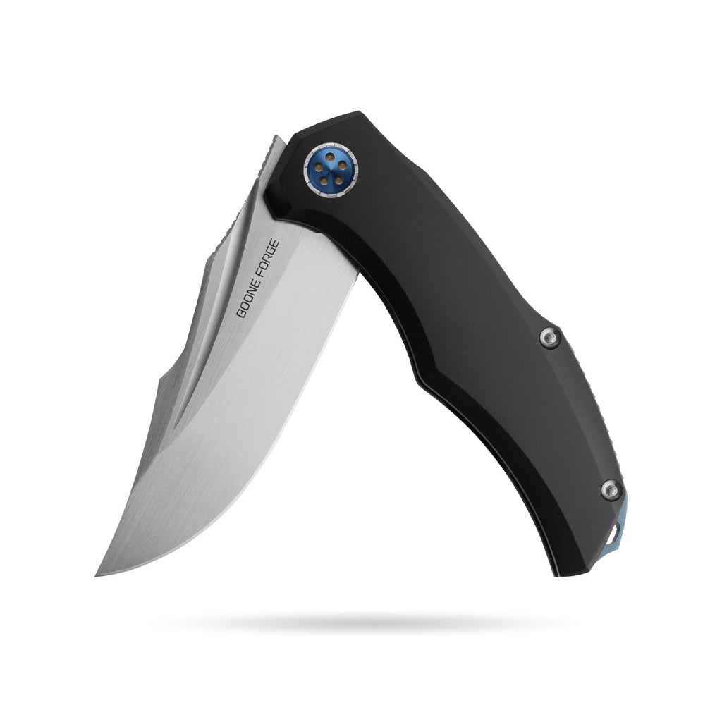 BOONEFORGE Doomsday Premium EDC Flipper knife  ( 3.89'' Brushed Satin M390 Blade & Black TC4 Titanium Handle ) - BF069