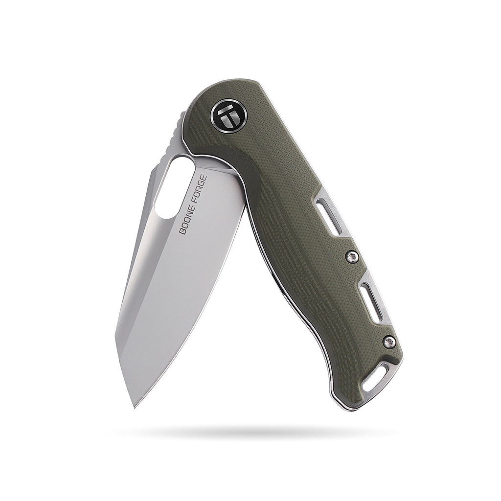 BOONEFORGE Warmark Premium EDC Manual thumb knife ( 3.33'' Bead Blasted 14C28N Blade & Army green G10 Handle) - BF009