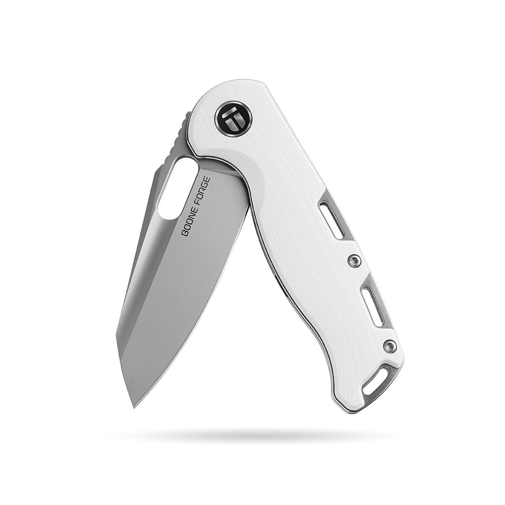 BOONEFORGE Warmark Premium EDC Manual thumb knife ( 3.33'' Bead Blasted 14C28N Blade & White G10 Handle) - BF009