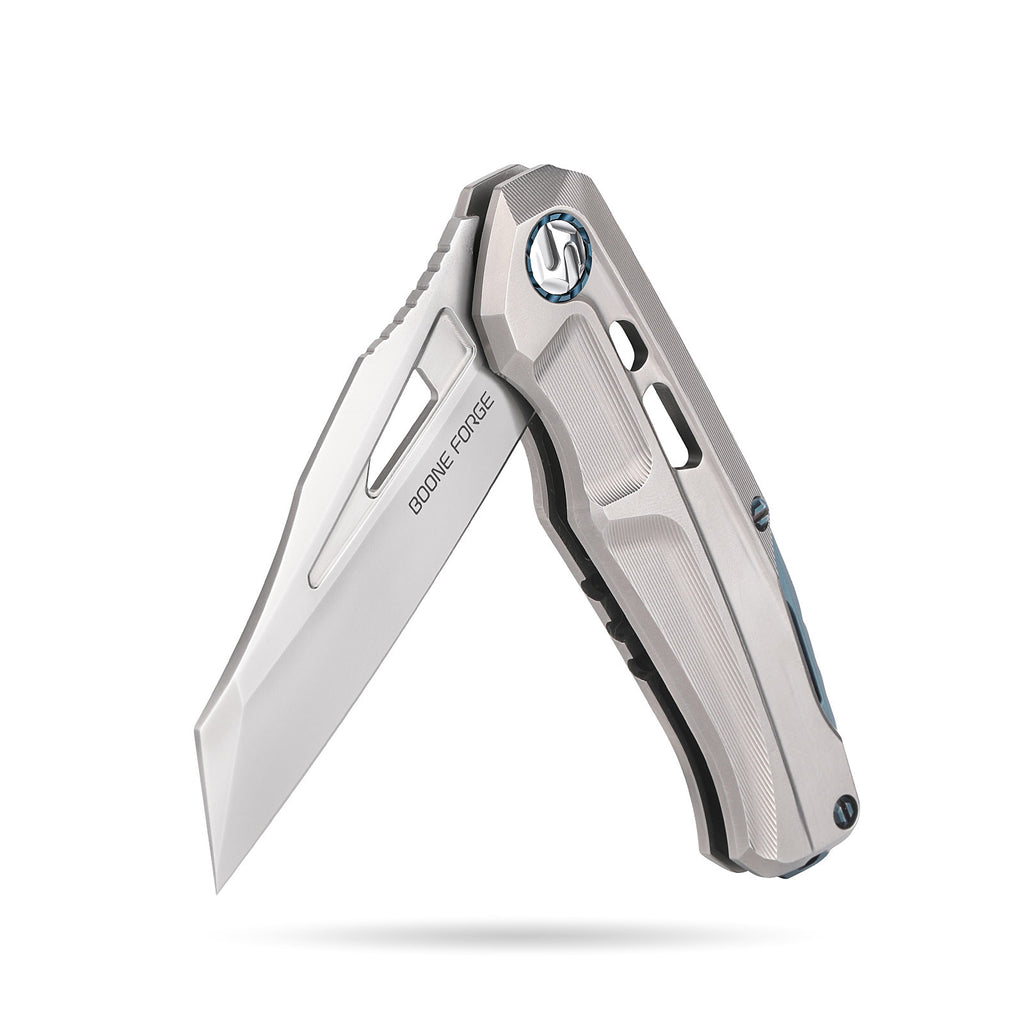[PRE‑ORDER]BOONEFORGE Reaper Premium EDC Flipper knife  ( 3.43'' Bead Blasted M390 Blade & Grey TC4 Titanium Handle ) - BF070