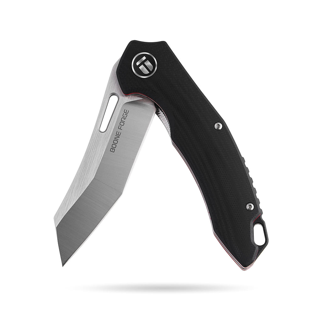 BOONEFORGE Sentinel Premium EDC Flipper & Thumb hole knife ( 3.34'' Satin 14C28N Blade & Black G10 Handle ) - BF904
