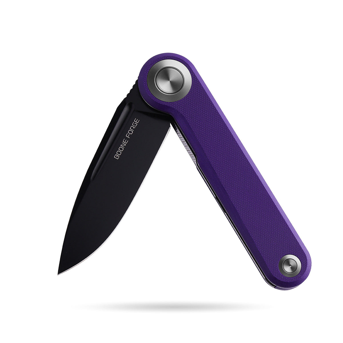 BOONEFORGE Ironjudge Premium EDC Flipper knife ( 3.39'' Black Titanium Plated 14C28N Blade & Purple G10 Handle ) - BF905