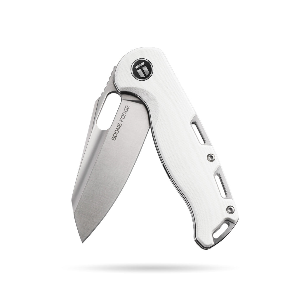BOONEFORGE Warmark Premium EDC Manual thumb knife ( 3.33'' Satin 14C28N Blade & White G10 Handle) - BF009