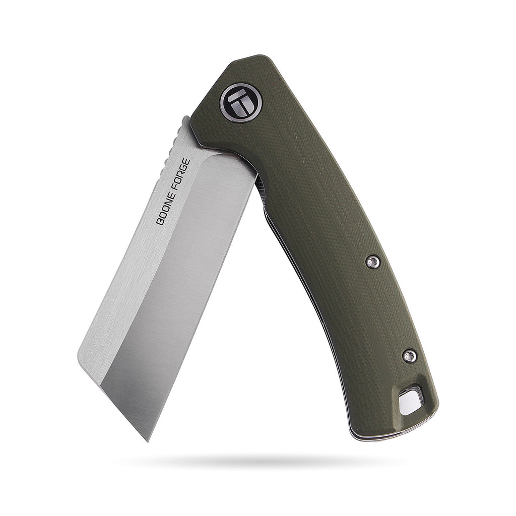 BOONEFORGE Breaker Premium EDC Flipper knife ( 3.34'' Satin 14C28N Blade & Army green G10 Handle ) - BF903