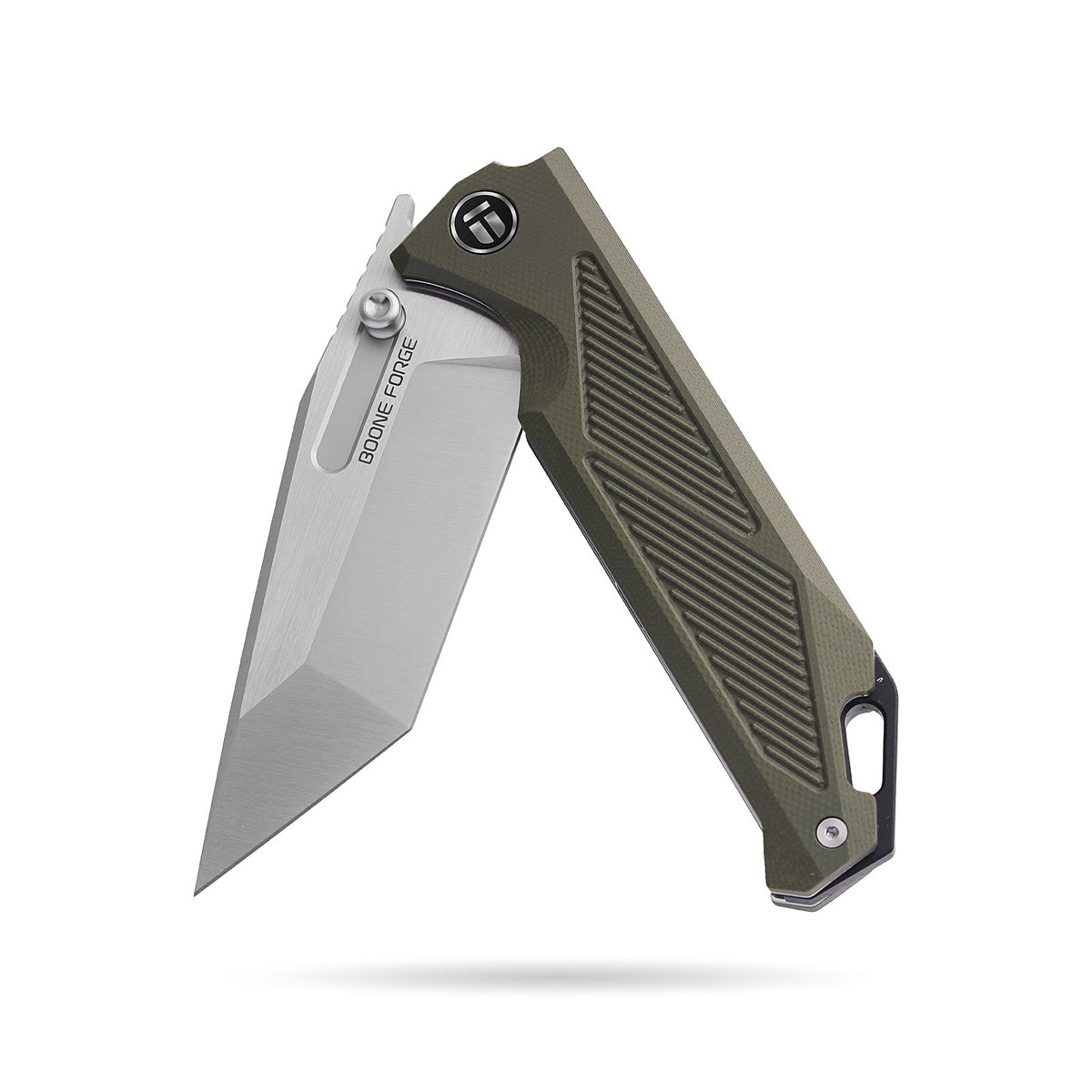 BOONEFORGE Blackshield Premium EDC Fliper & Thumb Stud knife ( 3.94'' Satin 14C28N Blade & Army green G10 Handle ) - BF014A