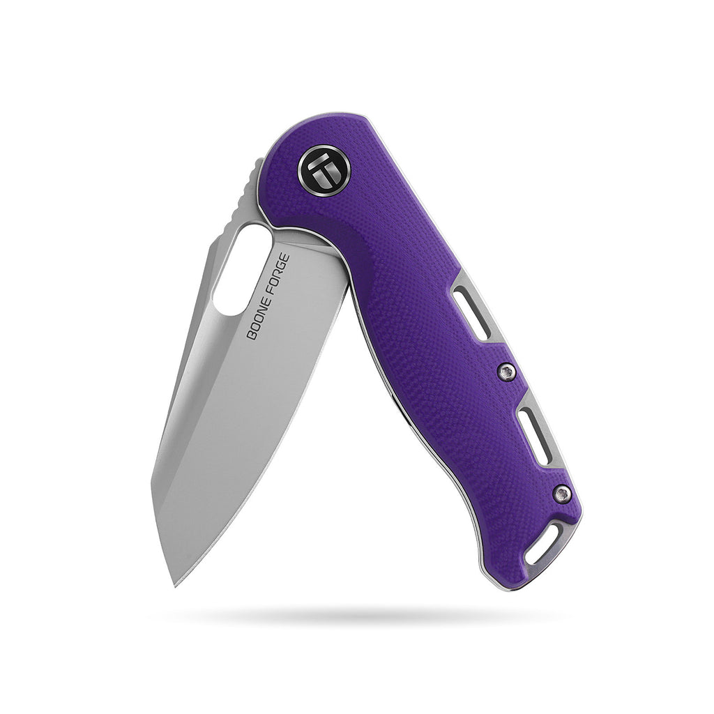 BOONEFORGE Warmark Premium EDC Manual thumb knife ( 3.33'' Bead Blasted 14C28N Blade & Purple G10 Handle) - BF009