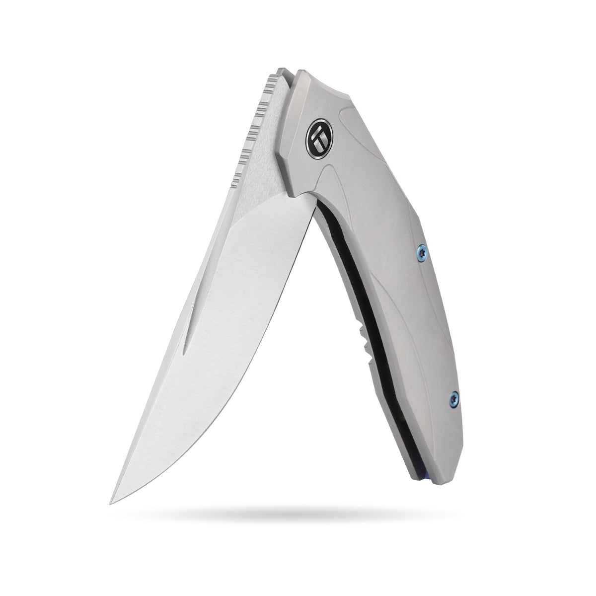 BOONEFORGE Titan Premium EDC Fliper & Thumb Stud knife ( 3.54'' Satin BÖHLER M390 Blade & Grey TC4 Titanium Handle ) - BF056