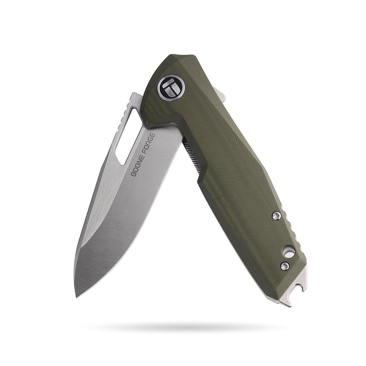 BOONEFORGE Berserker Premium EDC Flipper & Thumb hole knife( 3.07'' Satin 14C28N Blade & Army green G10 Handle ) - BF072