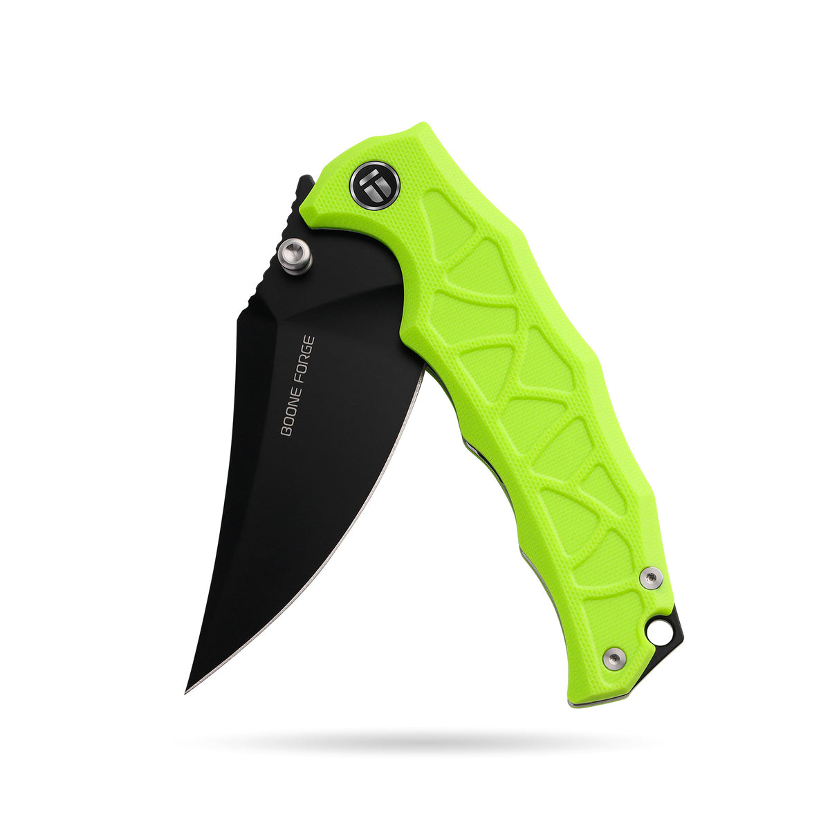 BOONEFORGE Ironstrider Premium EDC Fliper & Thumb Stud knife(3.81'' Black Titanium Plated 14C28N Blade & Fluorescent green G10 Handle ) - BF013A