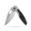 [PRE‑ORDER]BOONEFORGE Huntscar Premium EDC Button lock & Thumb hole knife ( 3.38'' Bead Blasted BÖHLER M390  Blade & Grey TC4 Titanium/Carbon Fiber Handle) - BF008